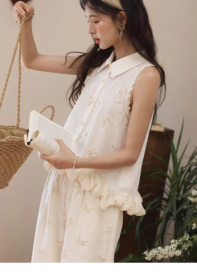 MISHOW Cotton Butterfly Hollow Lace Shirt with Tube Top MXE34X1808