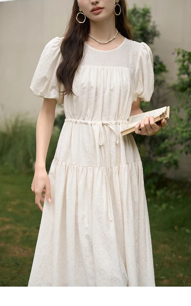 Mishow French Drawstring Waist Puff Sleeve Dress MXC38L1415