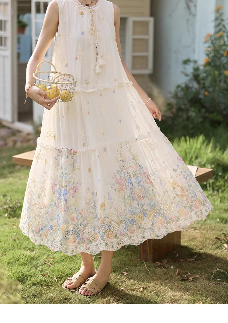 Mishow Mushroom Edge O-Neck Lace Up Tassel Dress MXE36L2253