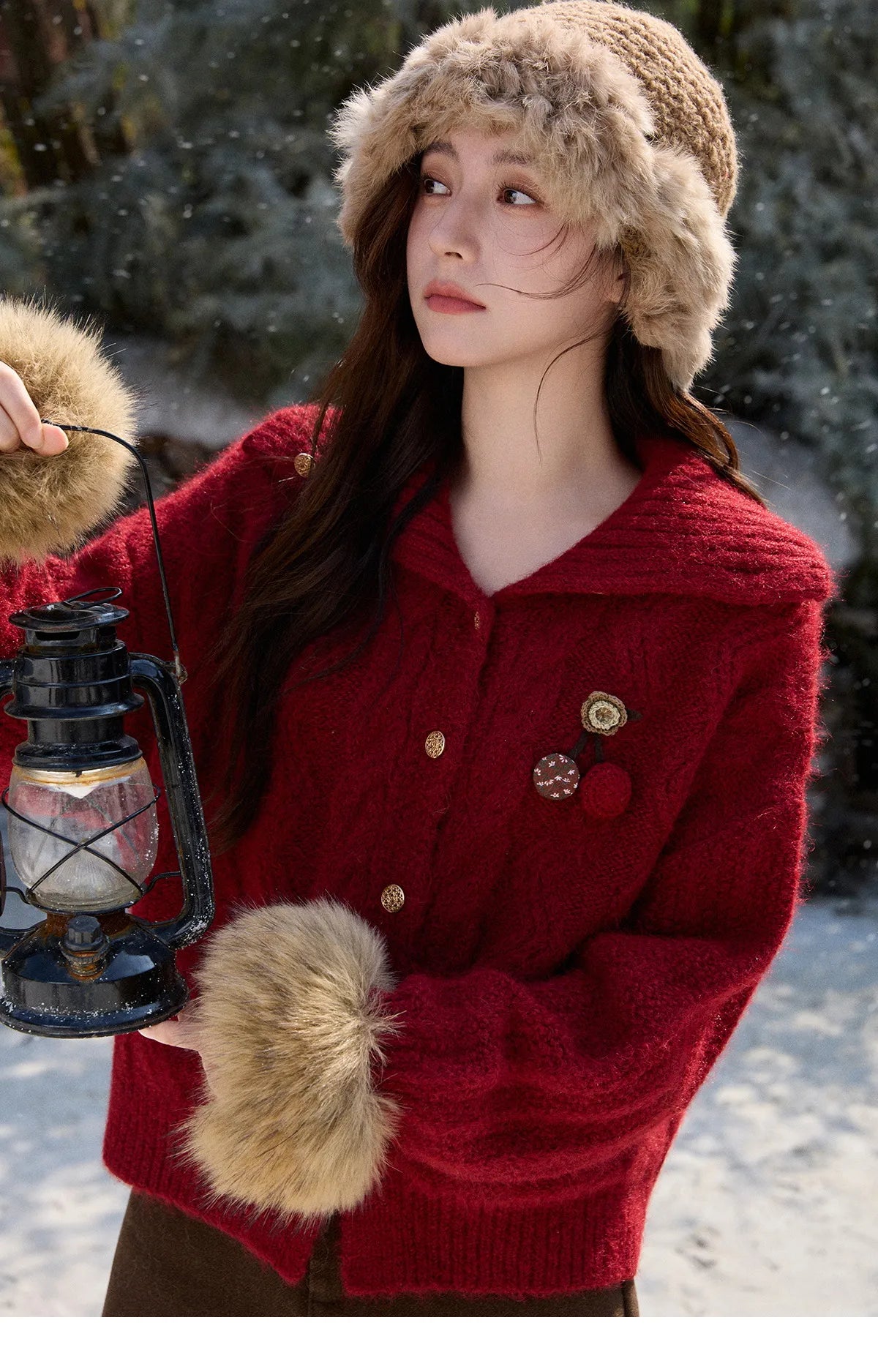 Mishow Red Cable Knit Stand Collar Cardigan MXE92Z2827
