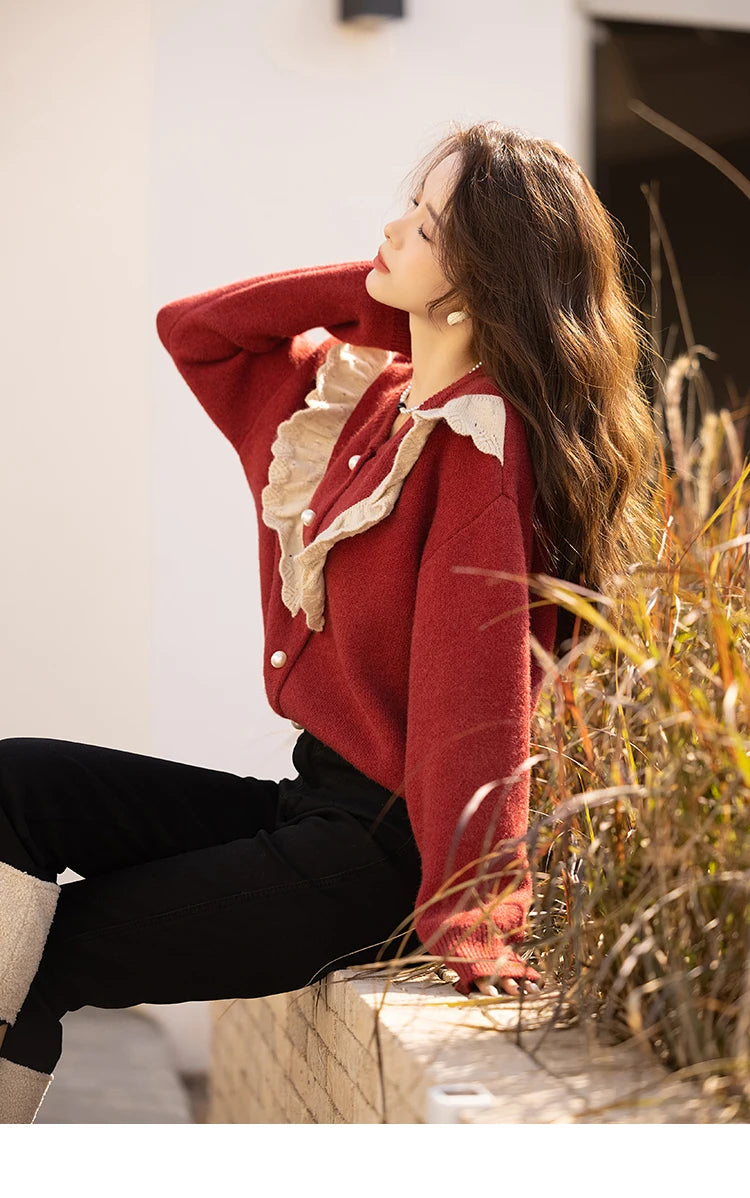Mishow Korean Ruffle V-Neck Cardigan MXB46Z1111