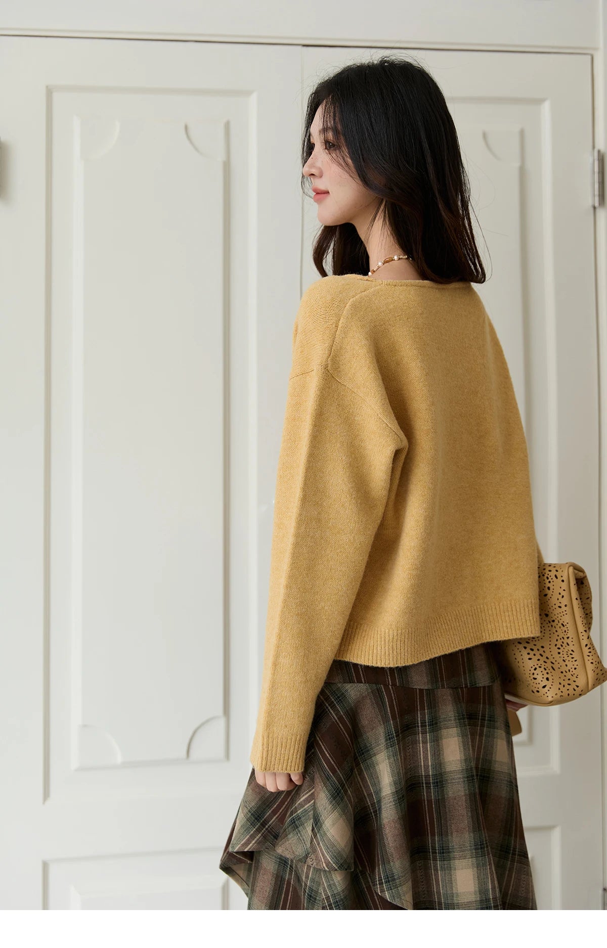 Mishow Yellow Handmade Flower Turn-Down Collar Cardigan MXE47Z2591