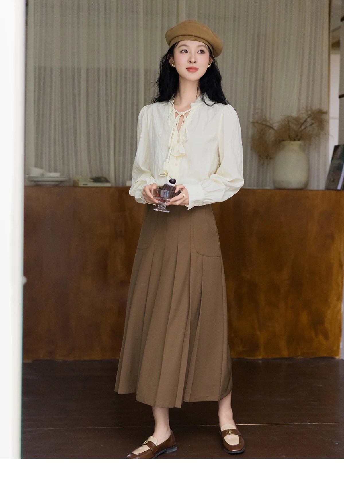 MISHOW Flower Bud Tie Lyocell Shirt V-Neck Long Sleeve MXD42X1640