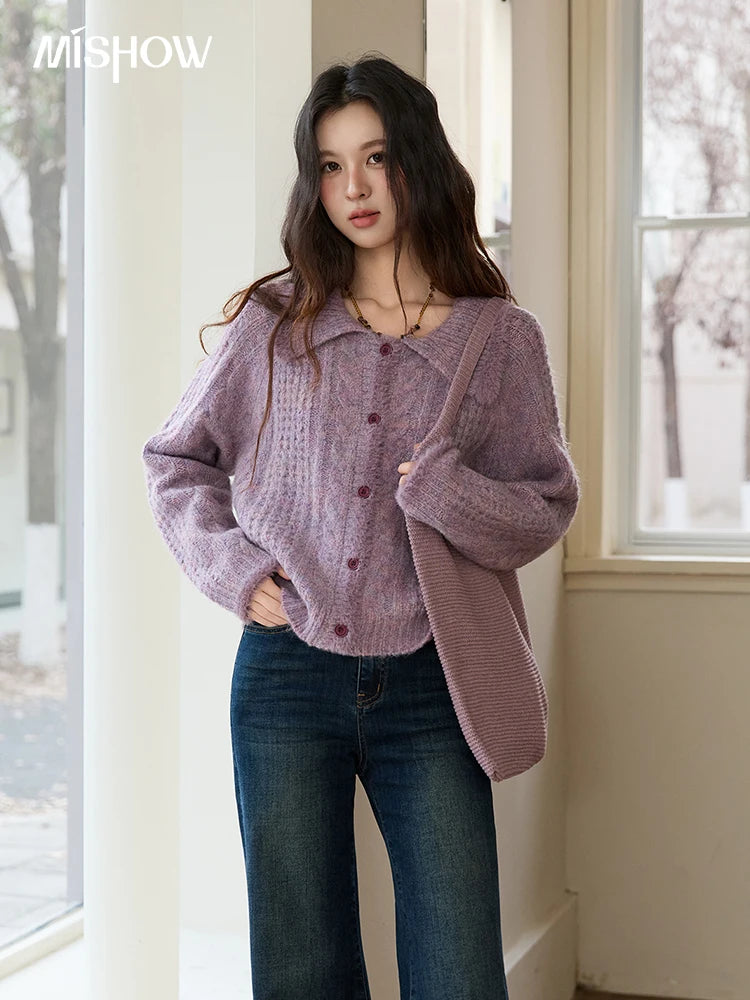 Mishow Purple Turn-Down Collar Imitation Mink Cardigan MXE88Z2616