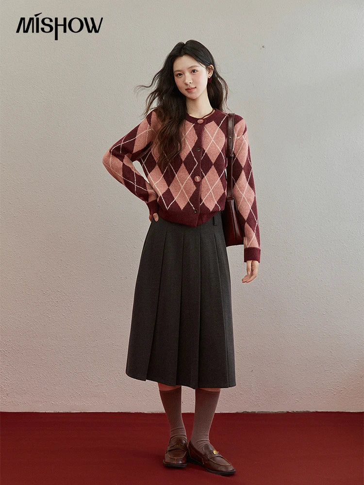 Mishow Retro Diamond Grid Contrast Cardigan MXE91Z2773