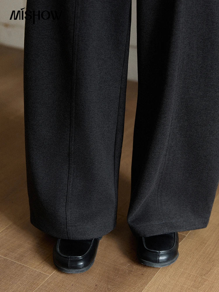 MISHOW Gray Woolen Wide-Leg Pants High Waist Draped Elastic MXE93K1143