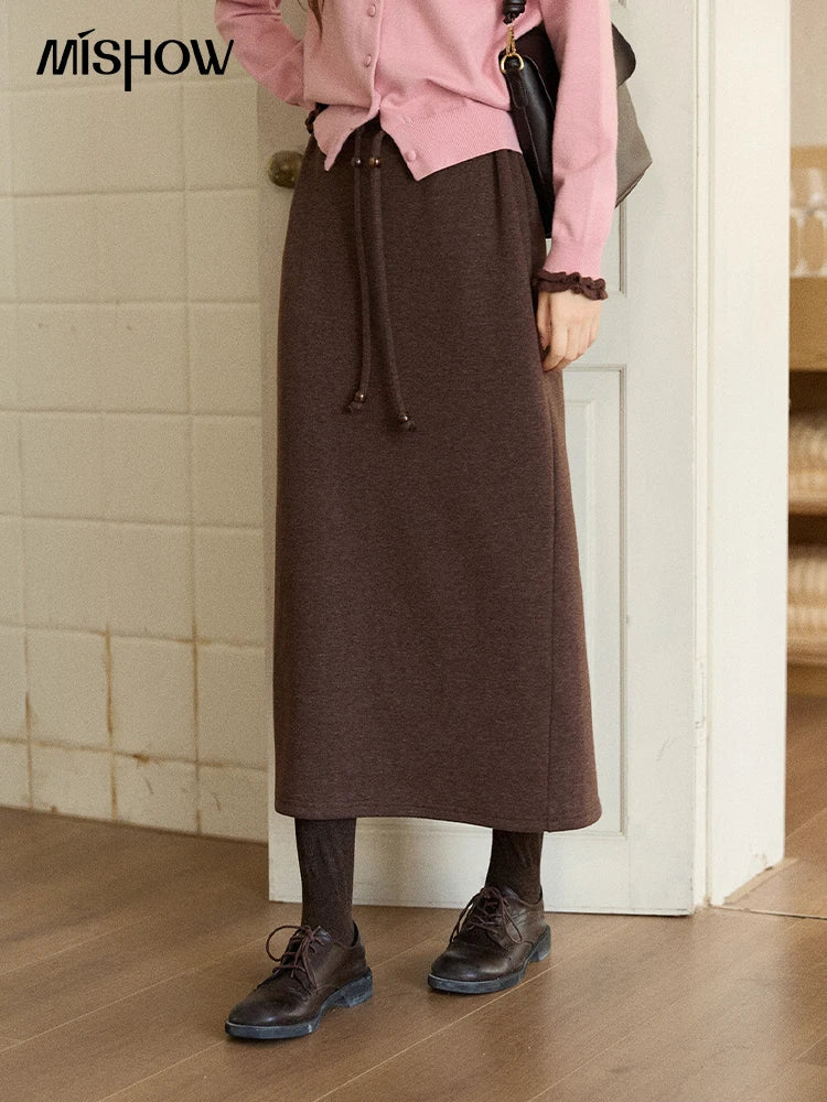 MISHOW Brown Retro High Waist Skirt Back Split Straight Leg MXE90B2447