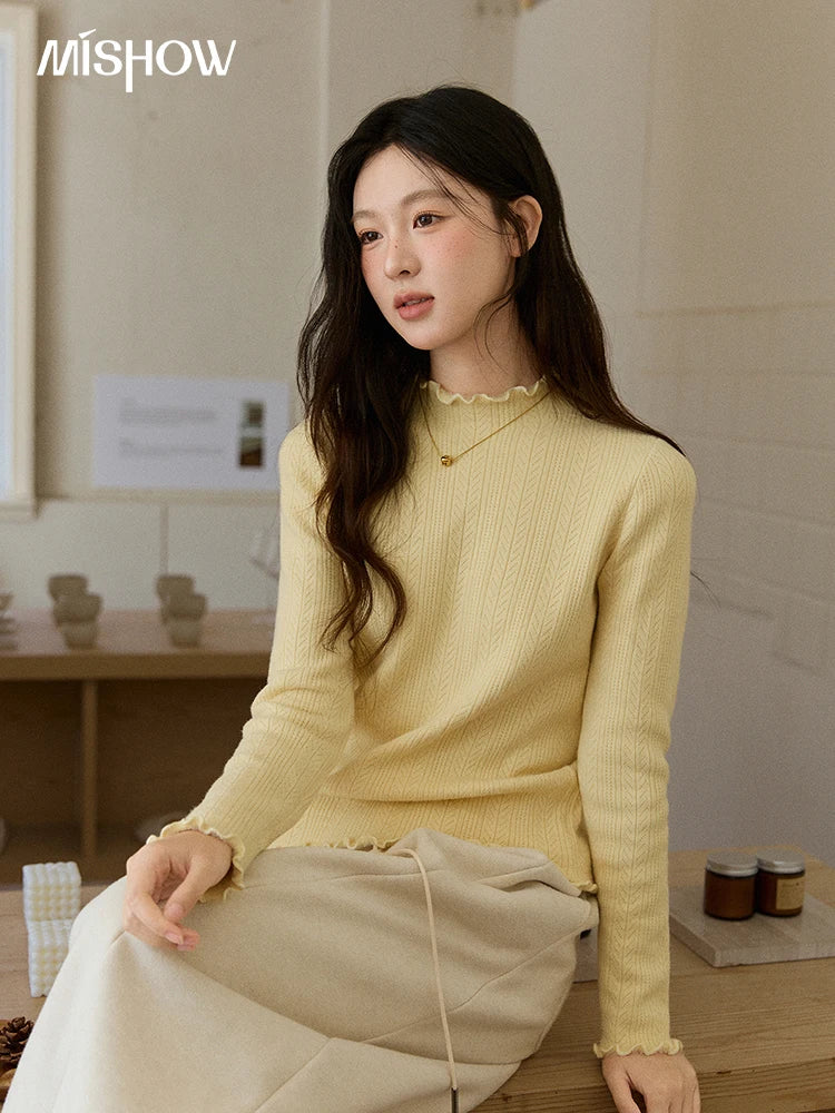 Mishow One Piece Velvet Mock Neck Knitted Top MXE88Z2597