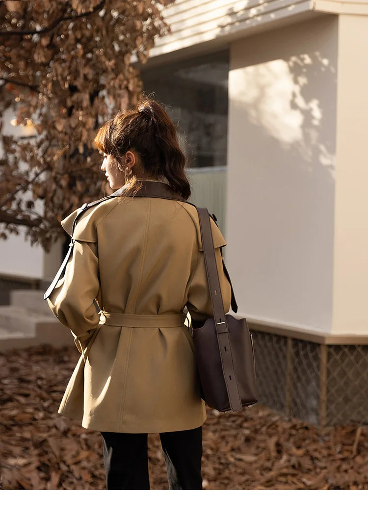 Mishow Polo Collar Patchwork Long Trench Coat MXB33W0399