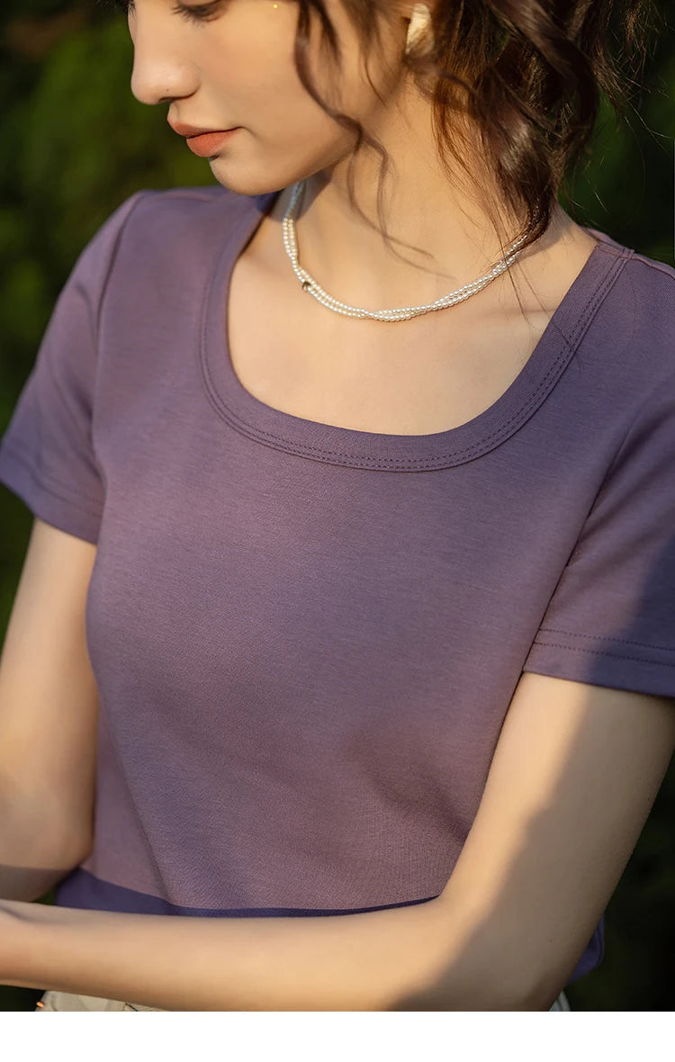 Mishow Solid Square Neck Cotton Tee MXC12T0641