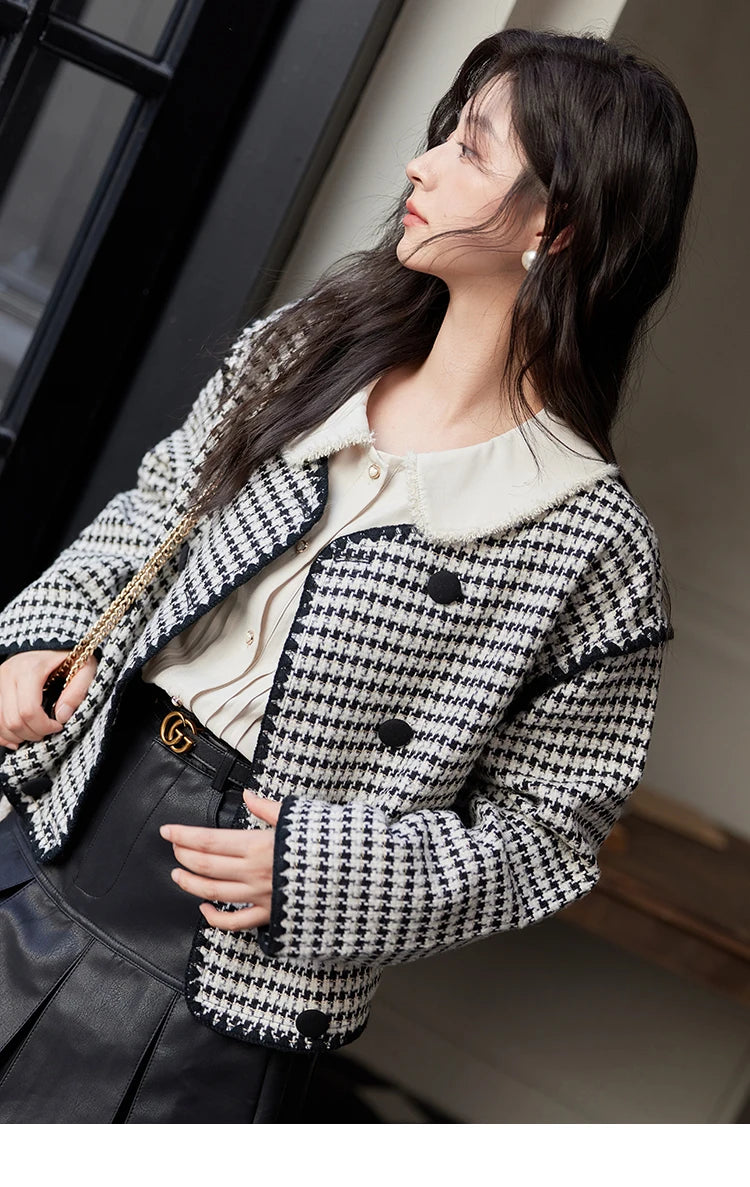 Mishow Red Plaid Double Breasted Tweed Jacket MXD56W0631