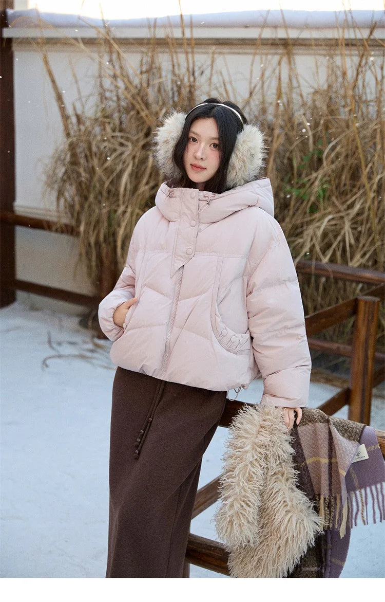 Mishow Hooded 90% White Duck Down Short Coat MXE51Y0080