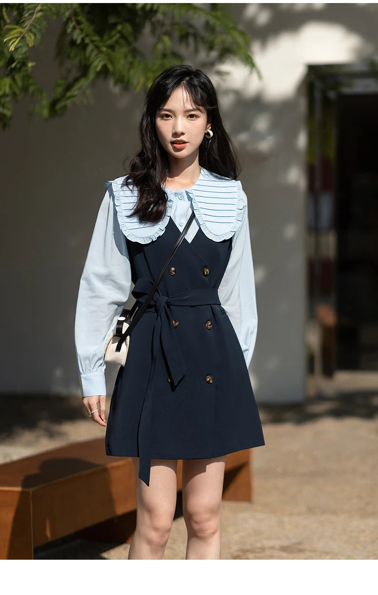 Mishow Korean Doll Collar Vest & Shirt Dress Set MXB12C0199