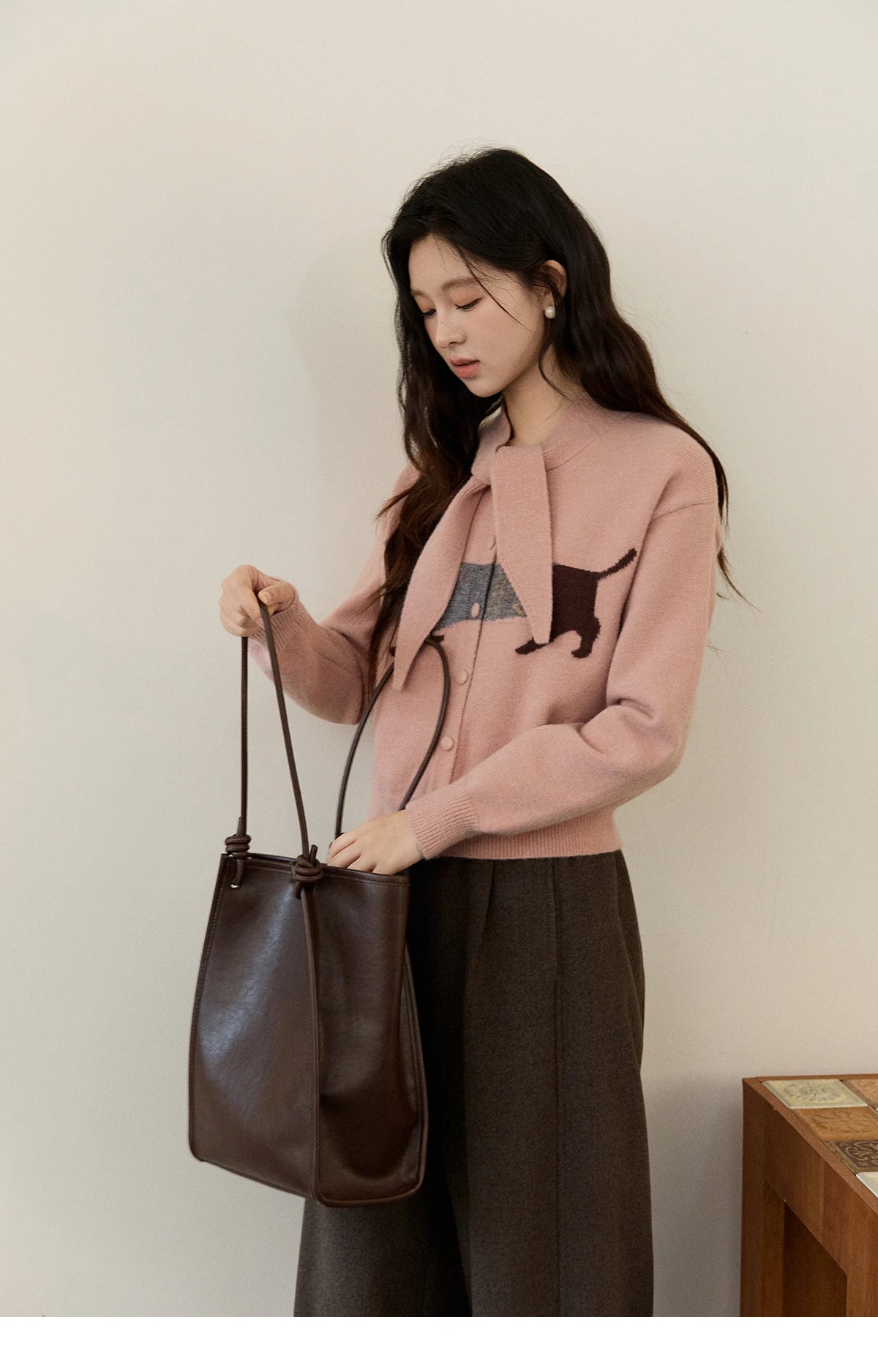 Mishow Pink Dachshund Pattern Bow Collar Cardigan MXE94Z2997