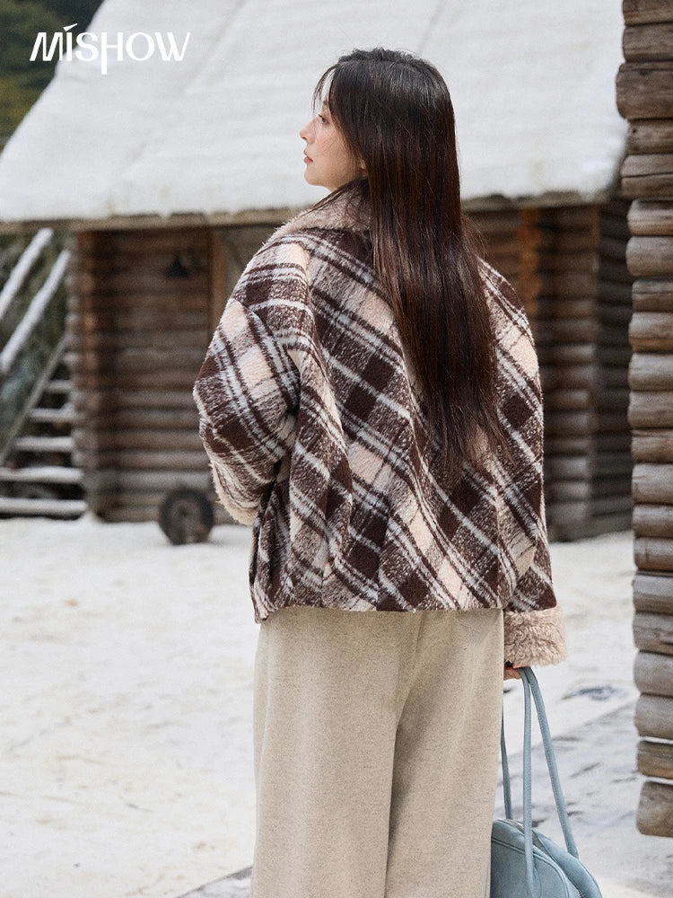 Mishow Retro Plaid Turn-Down Collar Wool Blend Jacket MXE89W0904