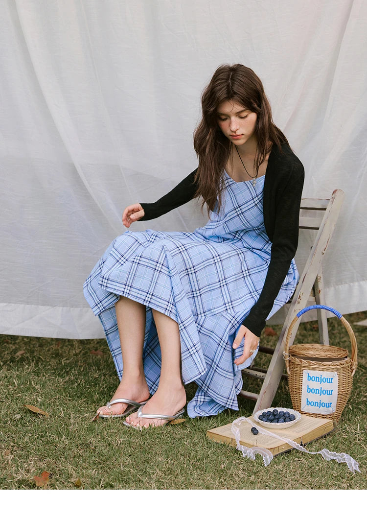 Mishow Blue Plaid Sleeveless A-Line Dress MXE33L2260