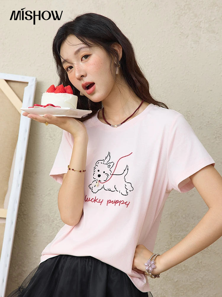 Mishow Cute Puppy Printed Short Sleeve Tee MXE36T0640