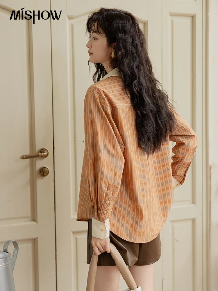MISHOW Loose Striped Shirt Contrasting Lapel Patchwork MXD41C0286