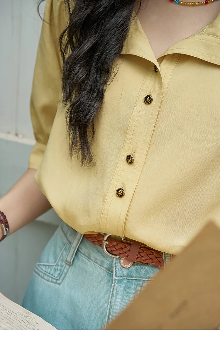 MISHOW Short Sleeve Blouse Lapel Simple Loose Fit MXD28C0247