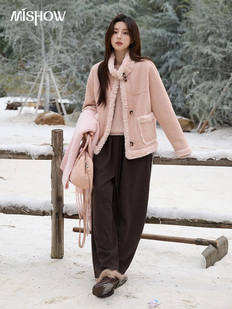 MISHOW Suede Composite Fur Jacket Stand-Up Collar Windproof MXE87W0941