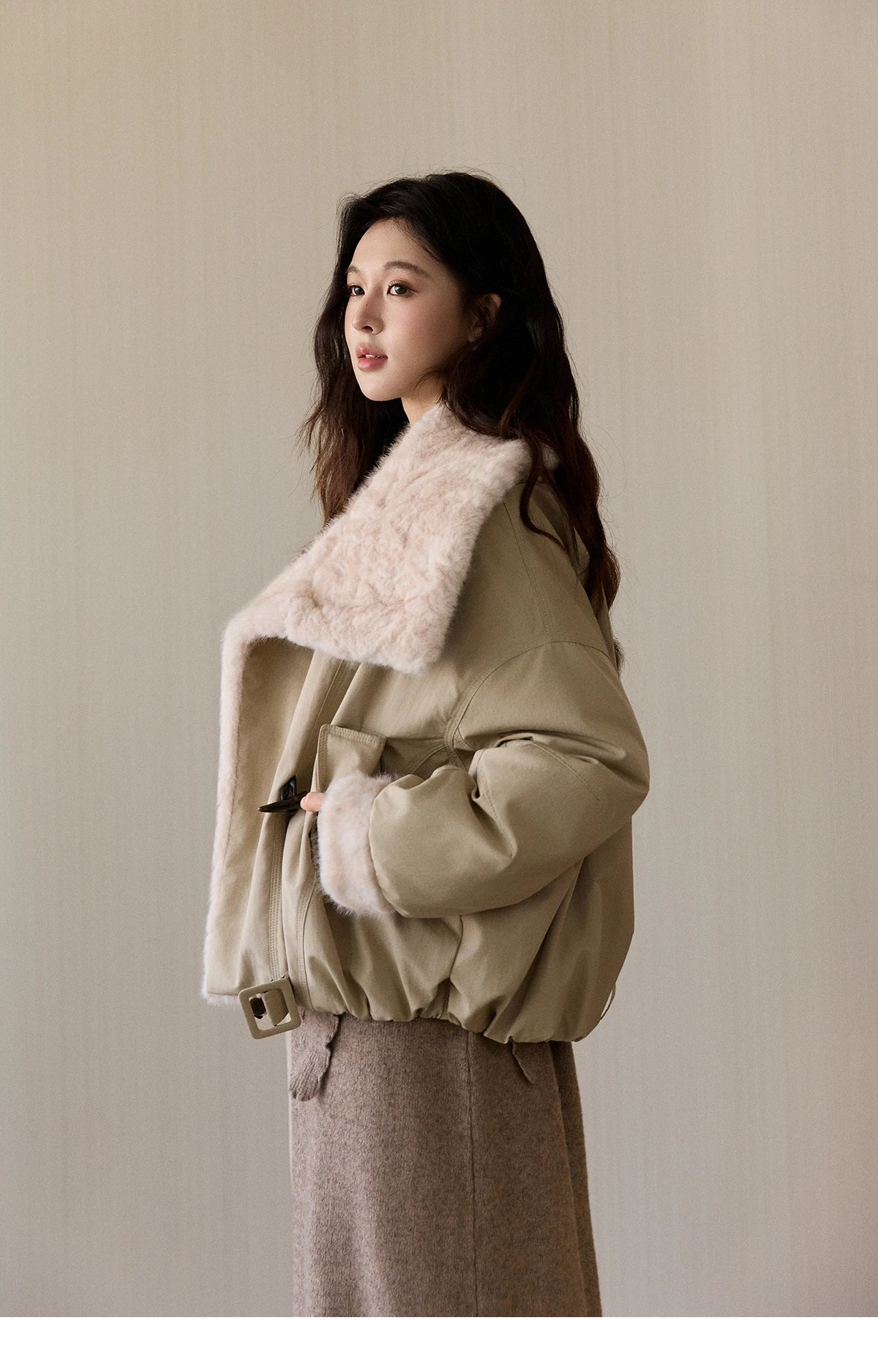 Mishow Large Lapel Fur Collar Down Jacket MXE94W1046