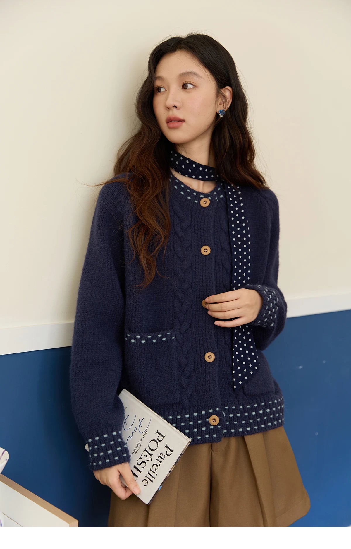 Mishow Yellow Cable Knit Hand-Drawstring Cardigan MXE47Z2566