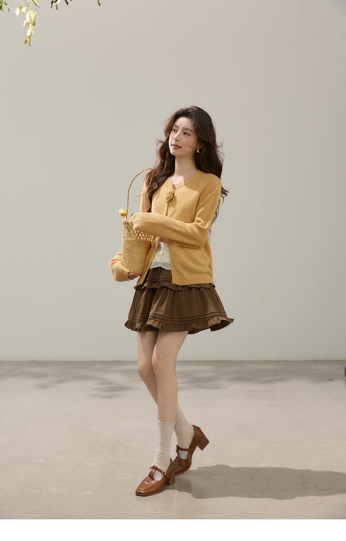 Mishow Flower Decor Mohair Fork Knit Cardigan MXF15Z3051