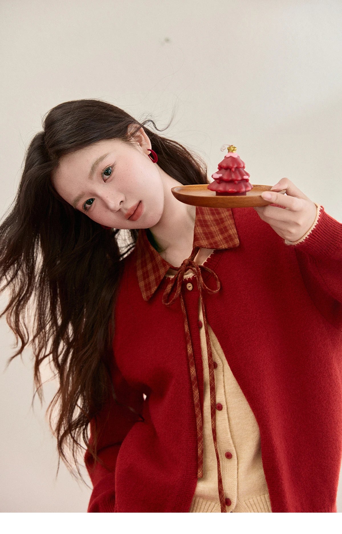 Mishow Color Block Fake Two-Piece Removable Collar Cardigan MXE93Z2816