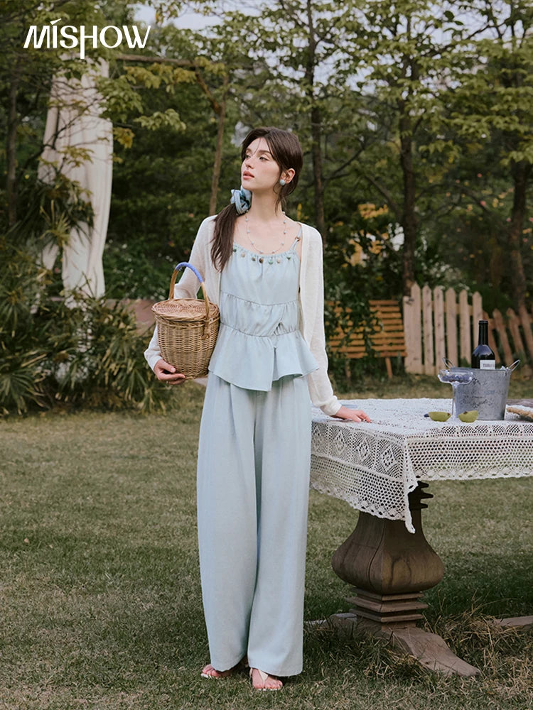 Mishow Solid Sleeveless Top & High Waist Wide Leg Pants Set MXE33T0547