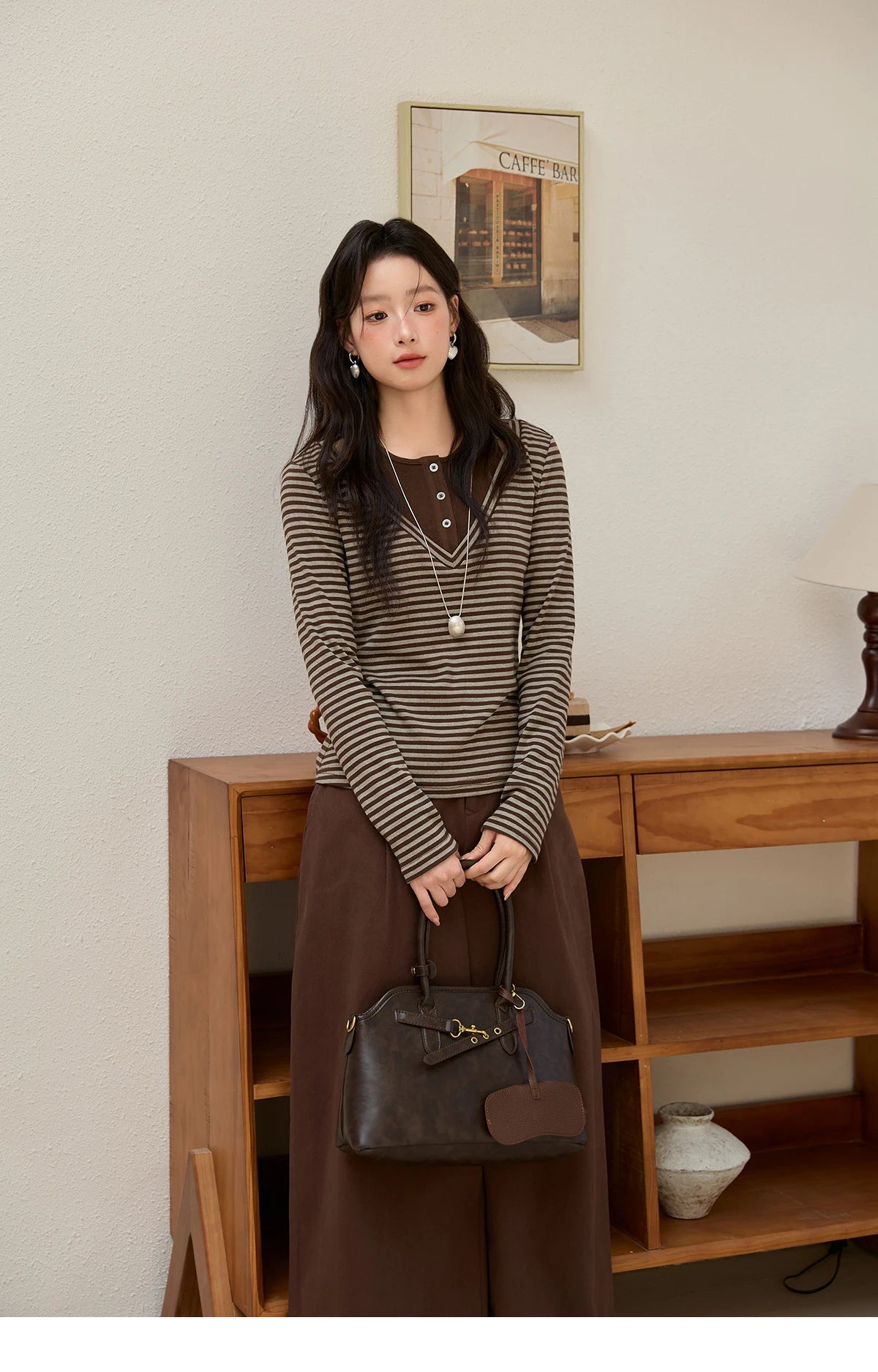 MISHOW Brown Wide-Leg Pants High Waist Drape Trousers MXE51K1094