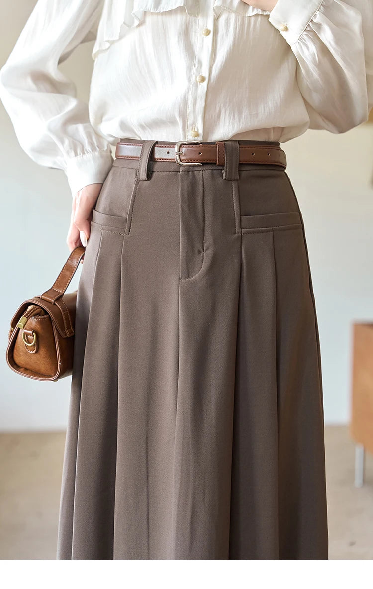 MISHOW Pleated Midi Skirt A-LINE Pockets Split Back Hem MXC42B0118