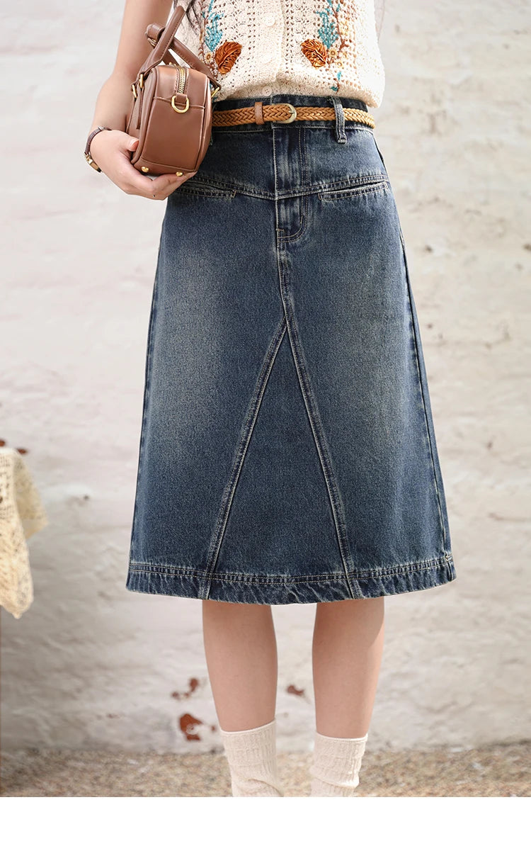 MISHOW Denim Fishtail Skirt Love Embroidered Pockets A-Line MXD28B0414
