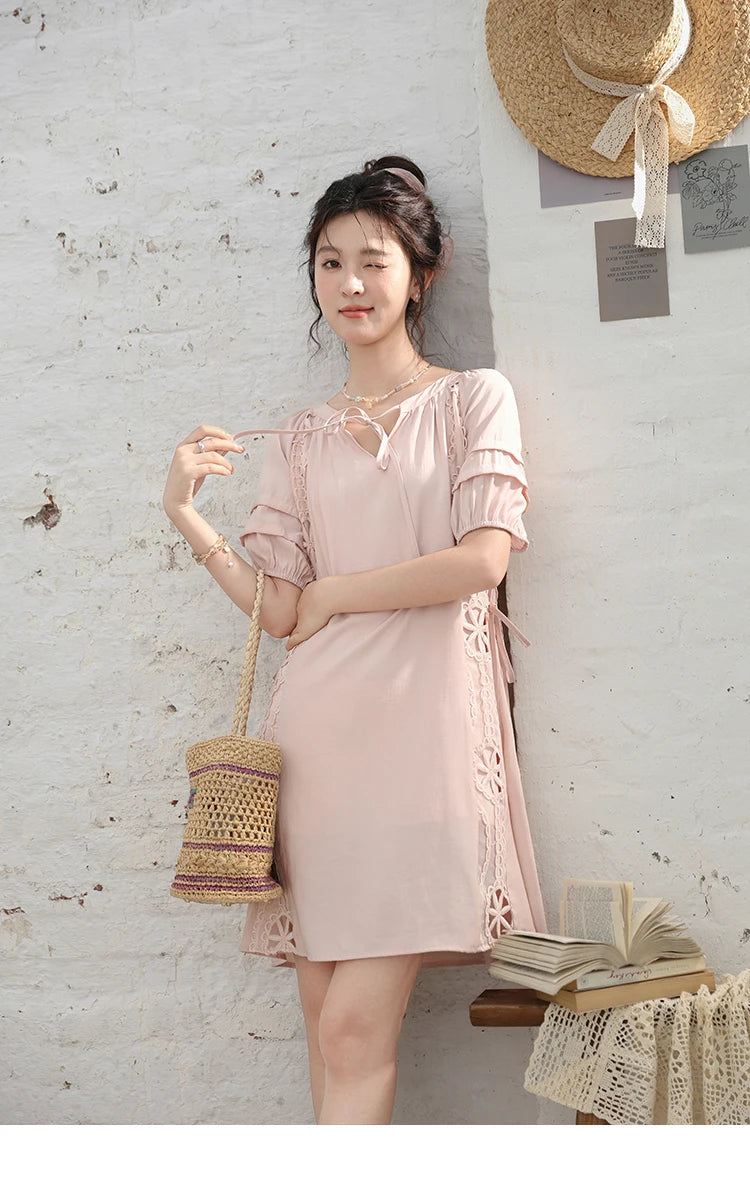 Mishow French Hollow Embroidered Lace-Up Dress MXD30L1950