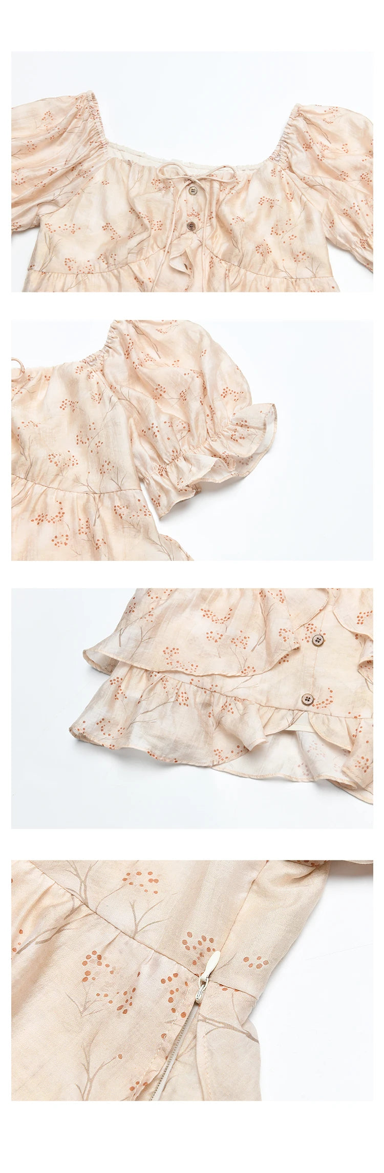 MISHOW Floral Print Square Neck Shirt Bubble Sleeve Patchwork MXD30X1565