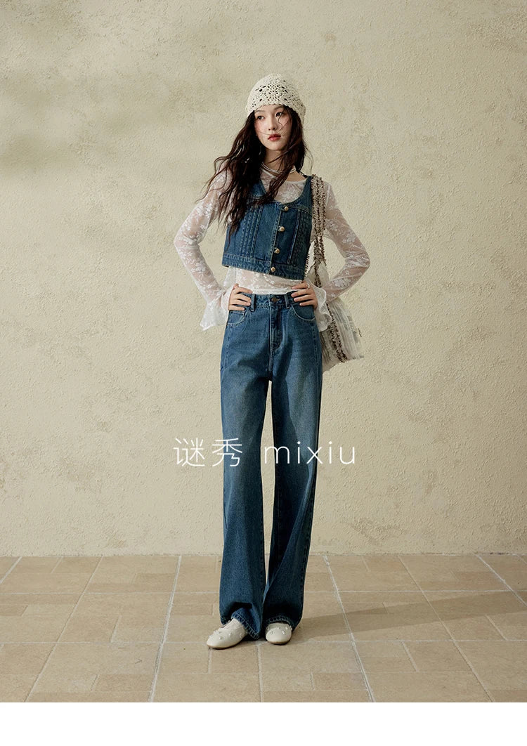 Mishow Retro Deep Blue Denim Vest Coat MXE16W0750