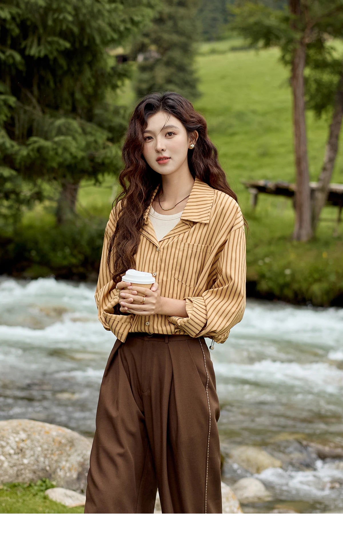 MISHOW Loose Lapel Stripe Fake Two Piece Shirt Asymmetric Pocket MXD43C0303