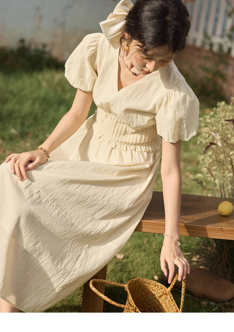 Mishow French Puff Sleeve V-Neck Cotton Dress MXE34L2288