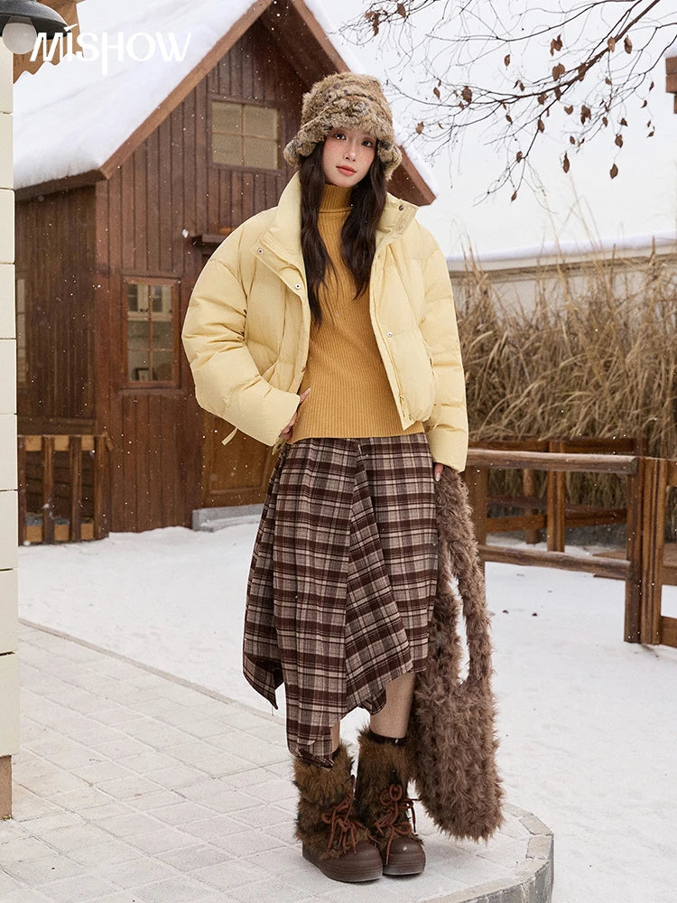 Mishow Blue Turn-Down Collar Short Down Jacket MXE51Y0083