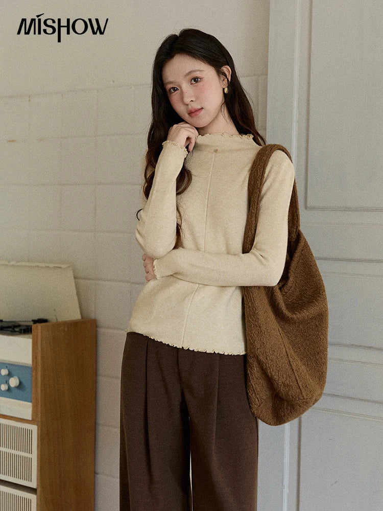 Mishow Ruffled Turtleneck Slim Knit Top MXE91Z2826