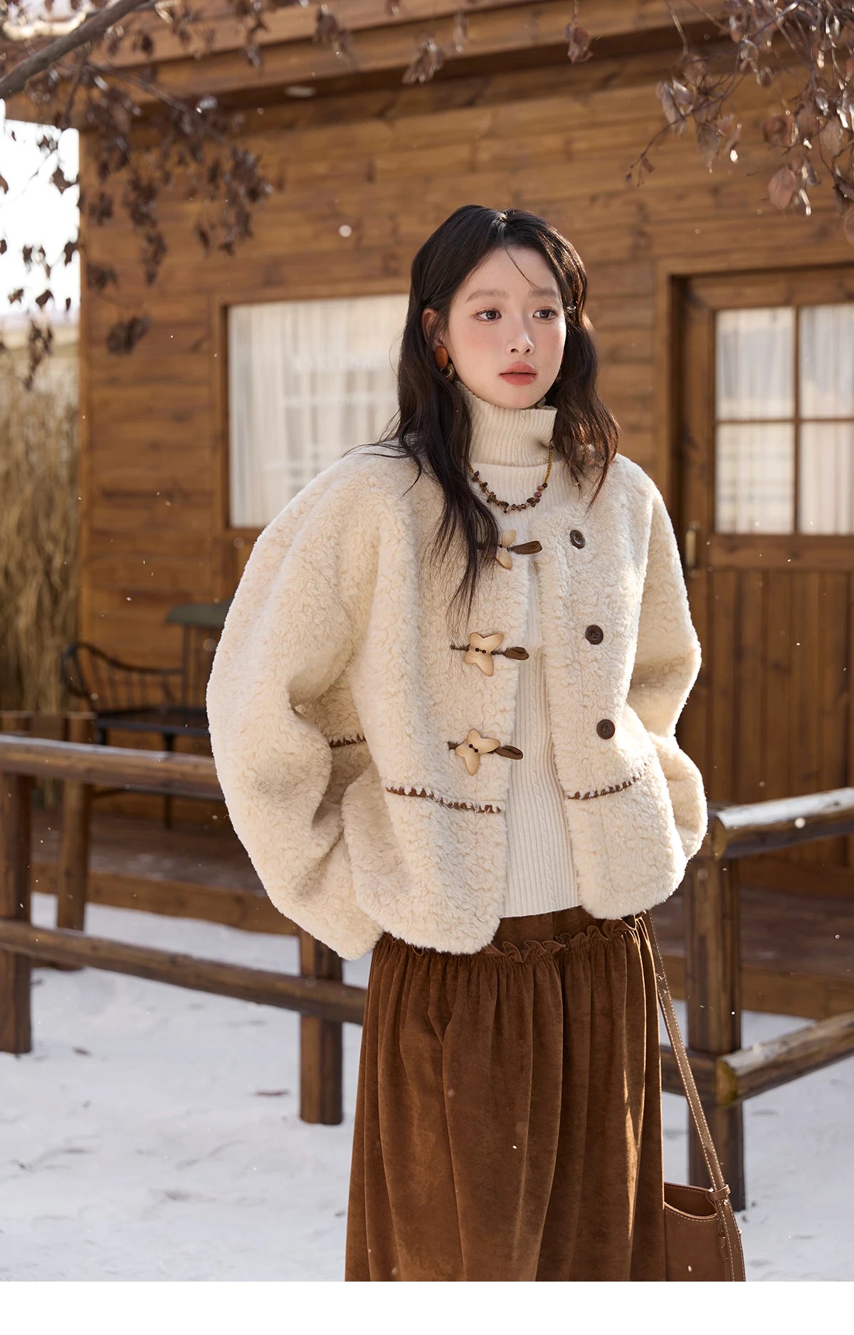 Mishow Retro Apricot Imitation Lambswool Jacket MXE51W0874