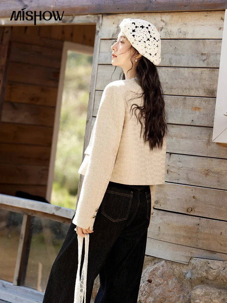 MISHOW Xiaoxiangfeng Long Sleeve Jacket Button Short Coat MXE11W0713