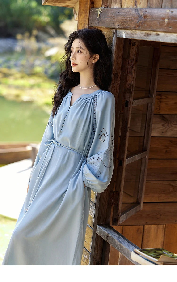 Mishow French Hollow Lace V-Neck Beach Dress MXE12L2091