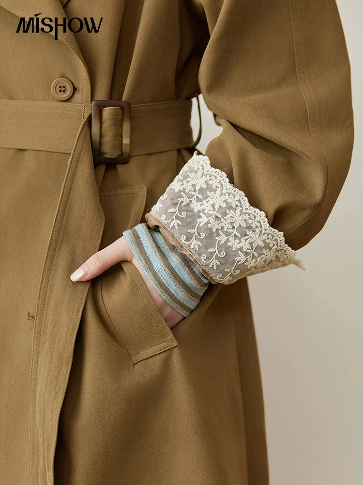Mishow Light Khaki Lace Long Trench Coat MXE45W0830