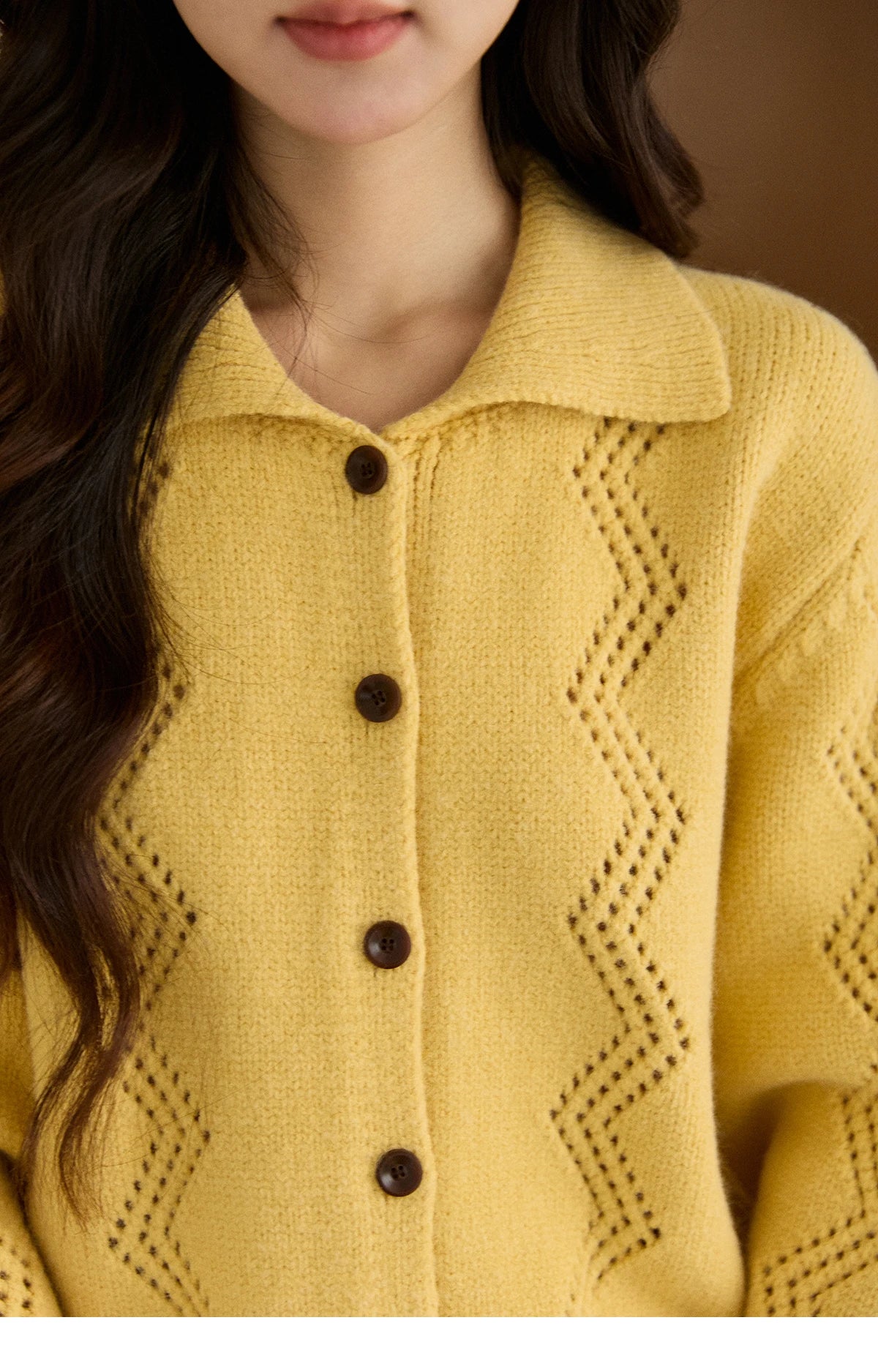 Mishow Yellow Hollow Pattern Lapel Cardigan MXE94Z2961