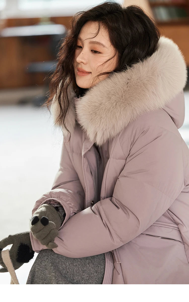 Mishow Long Hooded Fox Fur Collar Down Coat MXD56Y0054