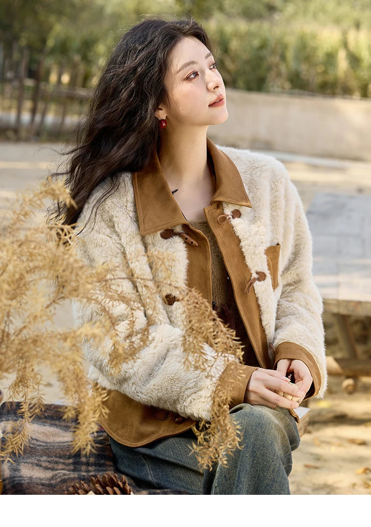 Mishow Lamb Wool Ox Horn Button Short Jacket MXD36W0504