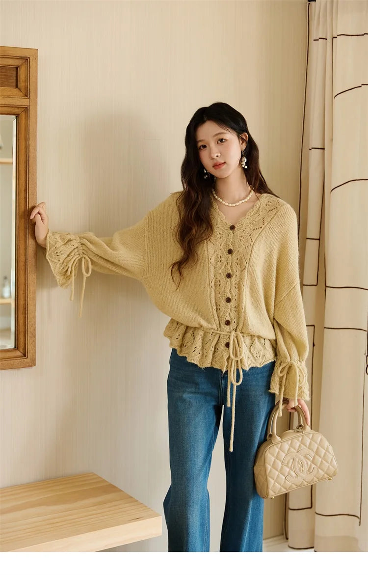 Mishow Handmade Crochet Mohair Flare Sleeve Cardigan MXE47Z2513