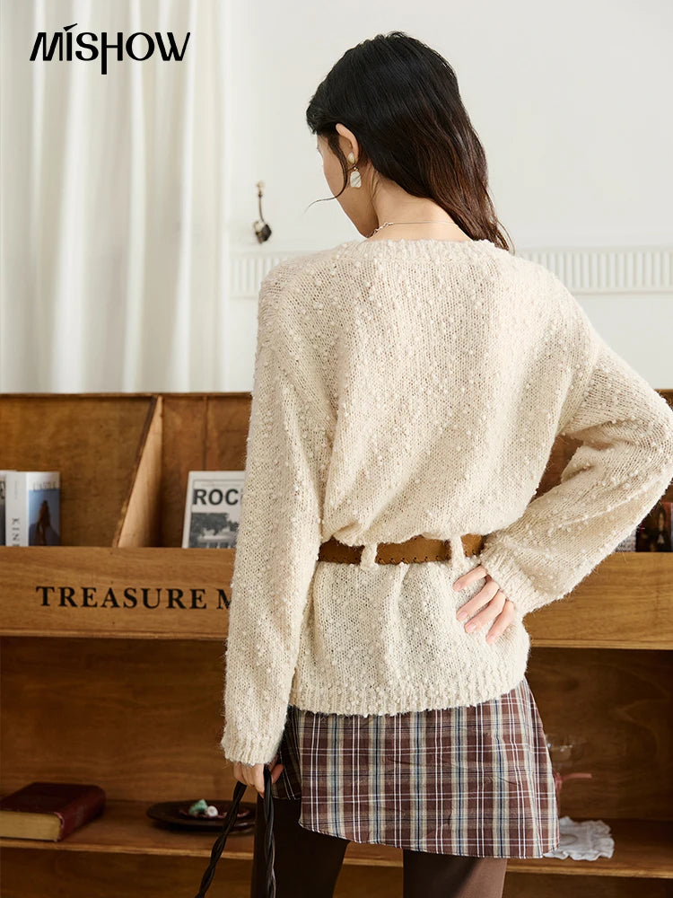 Mishow Belt Waist Drop Shoulder Wool Pullover MXE46Z2582