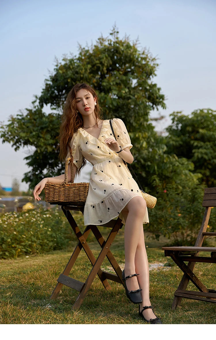 Mishow French Floral High Waist Puff Sleeve Dress MXC21L1282