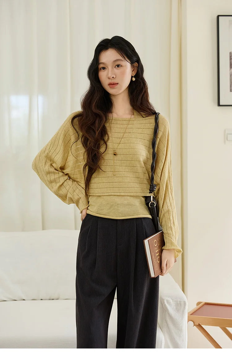 Mishow Striped Hanging Neck Top & Wool Blend Set MXE46T1399